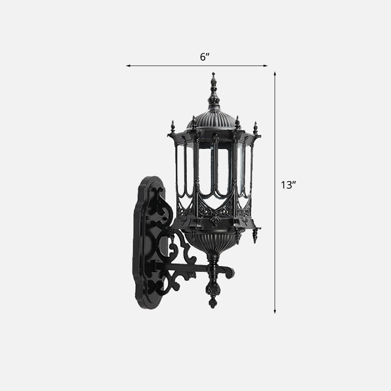 Clear Glass Cylinder Lantern Sconce Retro 1 Bulb Patio Wall Mounted Light Fixture Black 6" with Lace Clearhalo 'Wall Lamps & Sconces' 'Wall Lights' Lighting' 2336889