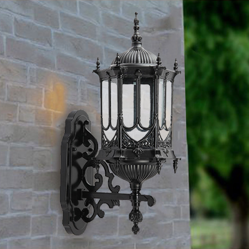 Clear Glass Cylinder Lantern Sconce Retro 1 Bulb Patio Wall Mounted Light Fixture Clearhalo 'Wall Lamps & Sconces' 'Wall Lights' Lighting' 2336890