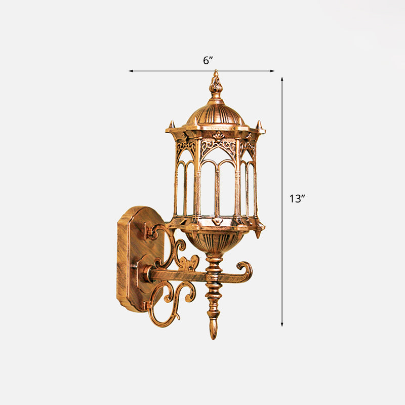 Clear Glass Cylinder Lantern Sconce Retro 1 Bulb Patio Wall Mounted Light Fixture Bronze 6" with Lace Clearhalo 'Wall Lamps & Sconces' 'Wall Lights' Lighting' 2336893