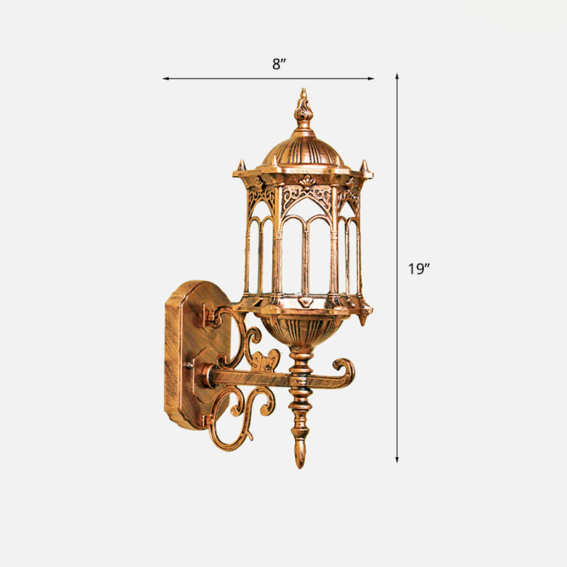 Clear Glass Cylinder Lantern Sconce Retro 1 Bulb Patio Wall Mounted Light Fixture Bronze 8" with Lace Clearhalo 'Wall Lamps & Sconces' 'Wall Lights' Lighting' 2336895