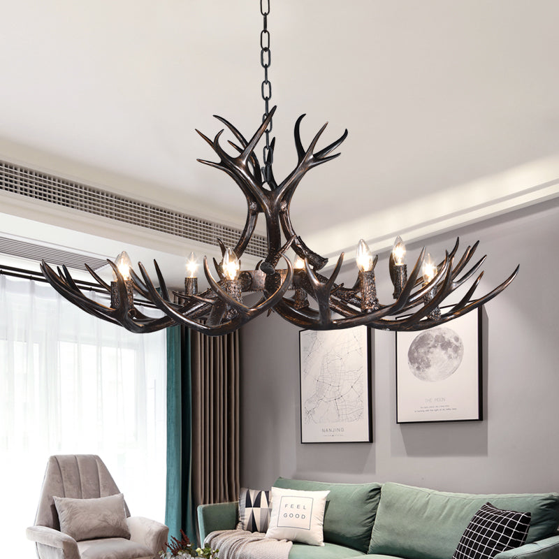 3/5/6 Heads Resin Chandelier Vintage Style Black Candelabra Living Room Pendant Light with Adjustable Chain Clearhalo 'Ceiling Lights' 'Chandeliers' Lighting' options 233692