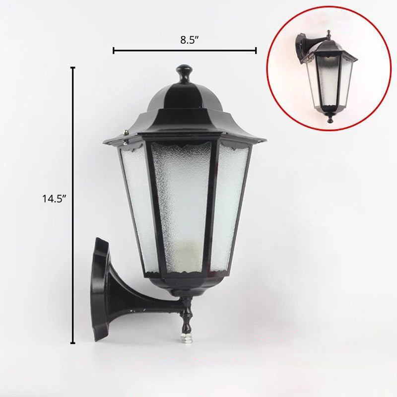 Single-Bulb Wall Sconce Vintage Aluminum Lantern Wall Mounted Lighting for Garden Black Large Clearhalo 'Wall Lamps & Sconces' 'Wall Lights' Lighting' 2336929