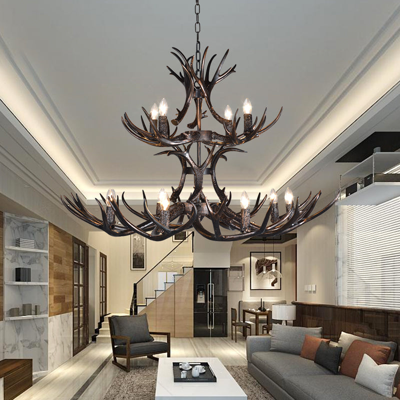 3/5/6 Heads Resin Chandelier Vintage Style Black Candelabra Living Room Pendant Light with Adjustable Chain 12 Black Clearhalo 'Ceiling Lights' 'Chandeliers' Lighting' options 233695_3f0d3312-e564-4645-b861-7876c20c24a0