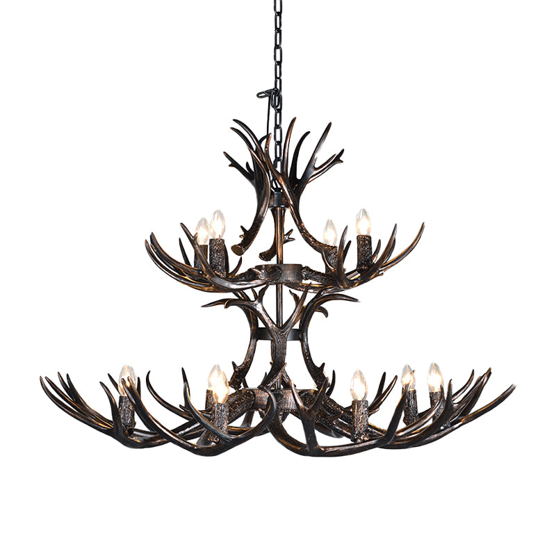 3/5/6 Heads Resin Chandelier Vintage Style Black Candelabra Living Room Pendant Light with Adjustable Chain Clearhalo 'Ceiling Lights' 'Chandeliers' Lighting' options 233697