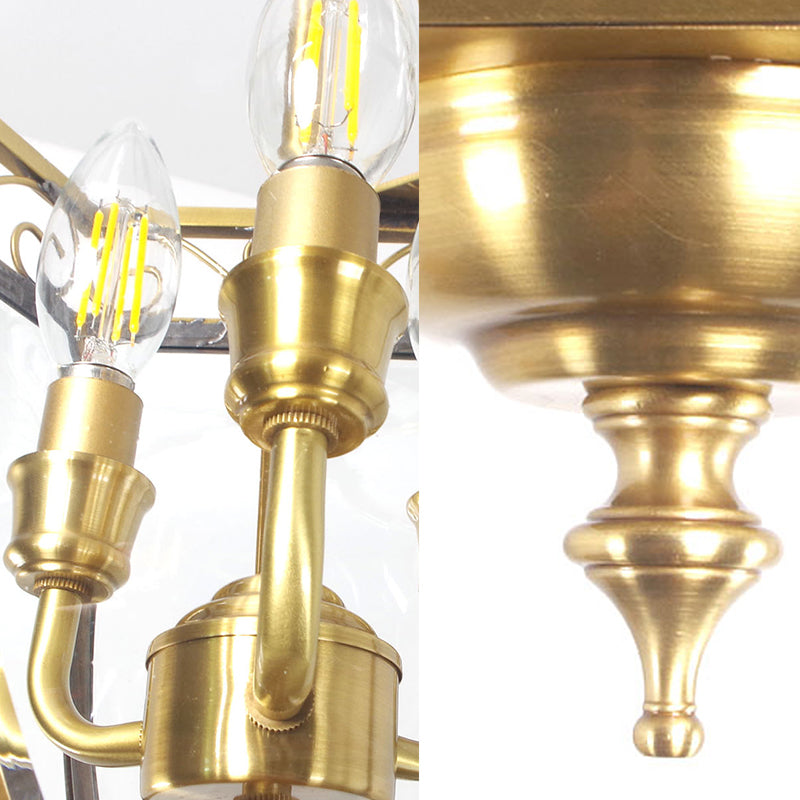 Brass Tapered Chandelier Lamp Retro 3 Heads Clear Glass Ceiling Pendant Light for Balcony Clearhalo 'Ceiling Lights' 'Chandeliers' 'Glass shade' 'Glass' Lighting' 233715