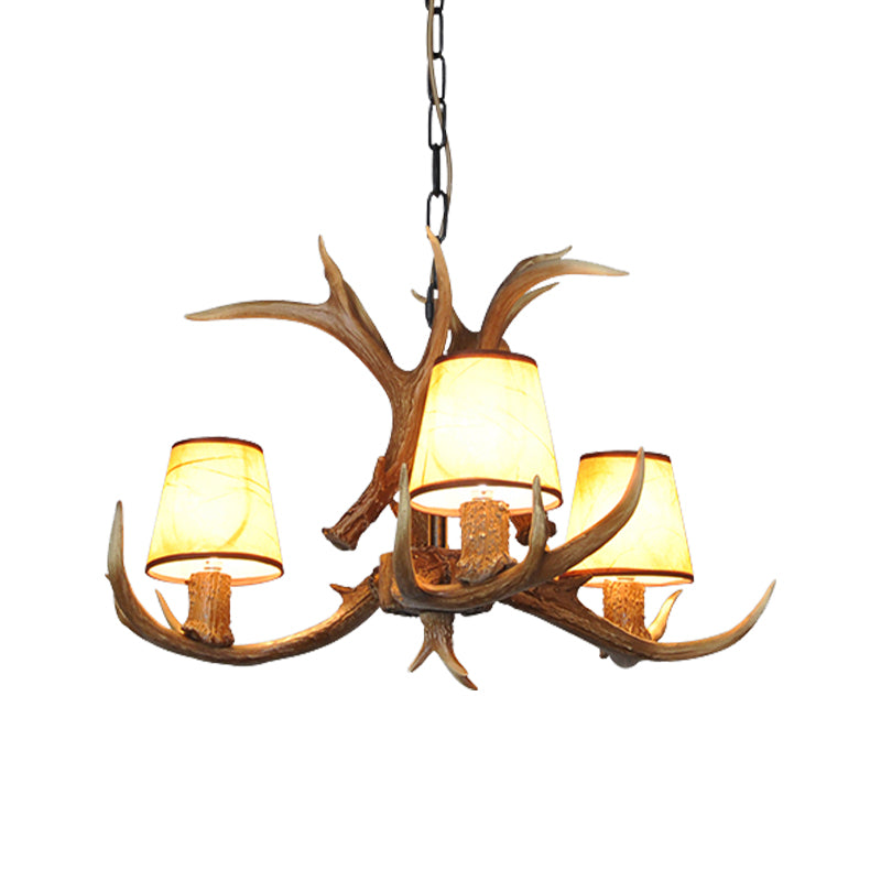 Cone Resin Pendant Lighting Traditional 3/5/6-Bulb Living Room Chandelier Light with Deer Antler in Khaki Clearhalo 'Ceiling Lights' 'Chandeliers' Lighting' options 233718