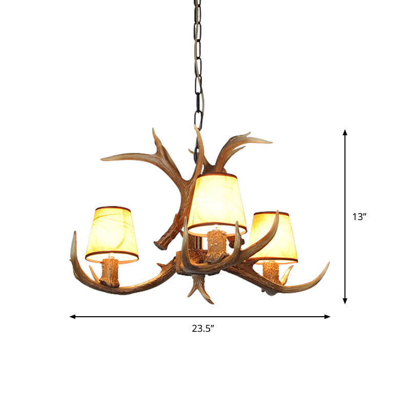 Cone Resin Pendant Lighting Traditional 3/5/6-Bulb Living Room Chandelier Light with Deer Antler in Khaki Clearhalo 'Ceiling Lights' 'Chandeliers' Lighting' options 233719