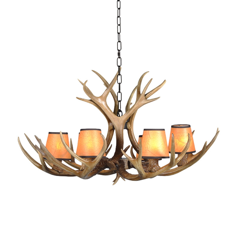 Cone Resin Pendant Lighting Traditional 3/5/6-Bulb Living Room Chandelier Light with Deer Antler in Khaki Clearhalo 'Ceiling Lights' 'Chandeliers' Lighting' options 233726