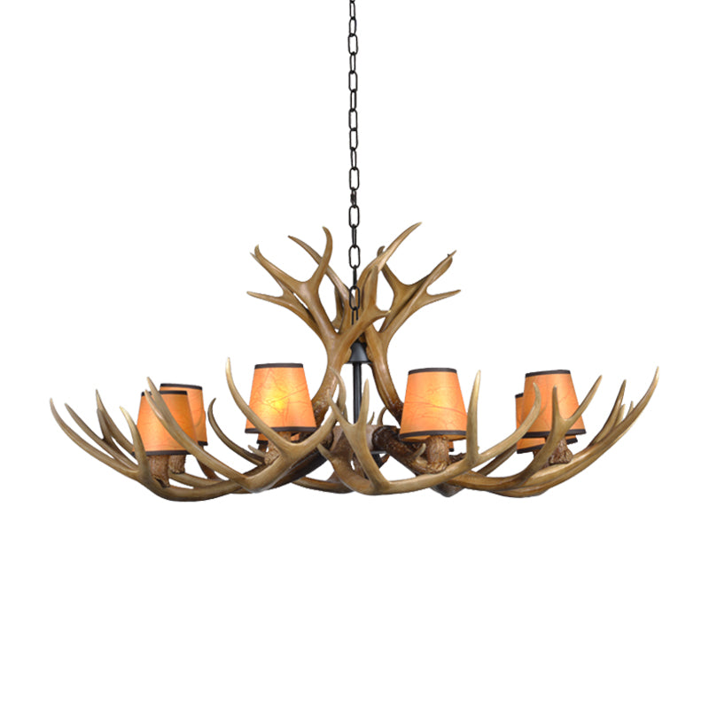 Cone Resin Pendant Lighting Traditional 3/5/6-Bulb Living Room Chandelier Light with Deer Antler in Khaki Clearhalo 'Ceiling Lights' 'Chandeliers' Lighting' options 233730