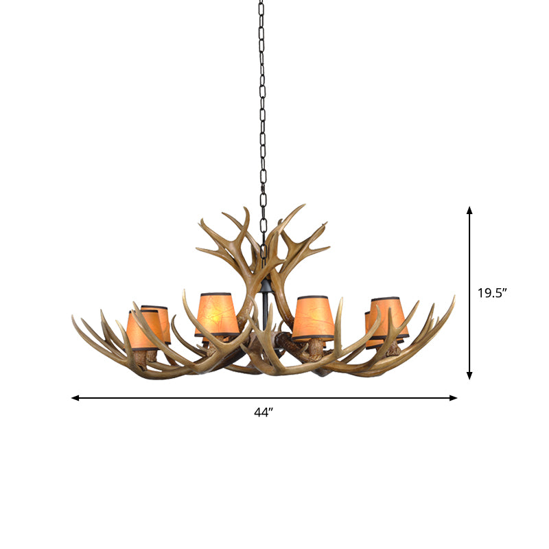 Cone Resin Pendant Lighting Traditional 3/5/6-Bulb Living Room Chandelier Light with Deer Antler in Khaki Clearhalo 'Ceiling Lights' 'Chandeliers' Lighting' options 233731