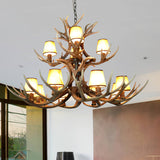 Cone Resin Pendant Lighting Traditional 3/5/6-Bulb Living Room Chandelier Light with Deer Antler in Khaki Clearhalo 'Ceiling Lights' 'Chandeliers' Lighting' options 233732