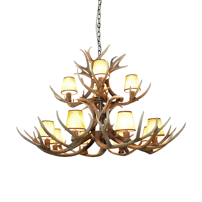 Cone Resin Pendant Lighting Traditional 3/5/6-Bulb Living Room Chandelier Light with Deer Antler in Khaki Clearhalo 'Ceiling Lights' 'Chandeliers' Lighting' options 233734