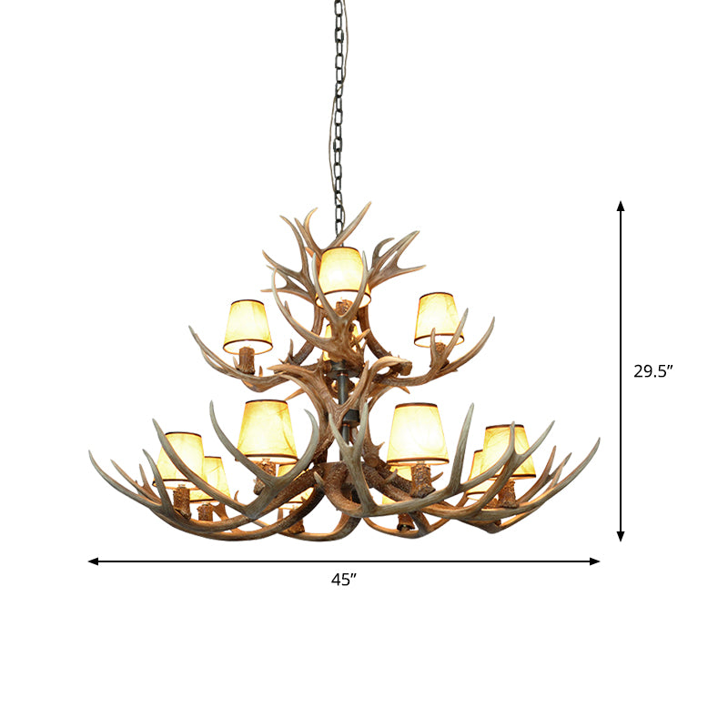 Cone Resin Pendant Lighting Traditional 3/5/6-Bulb Living Room Chandelier Light with Deer Antler in Khaki Clearhalo 'Ceiling Lights' 'Chandeliers' Lighting' options 233735