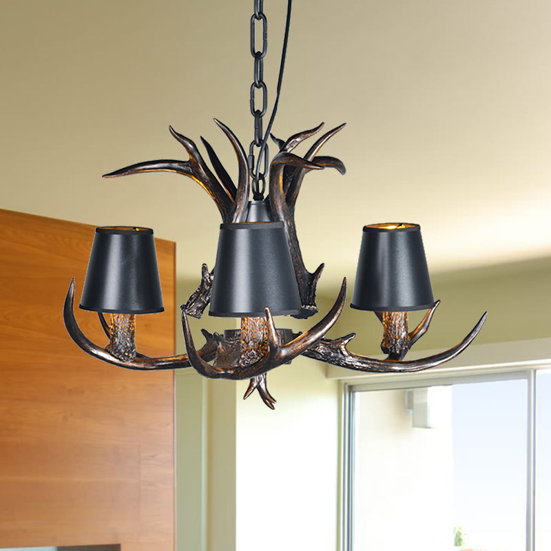 Black 3/6/8 Lights Chandelier Lighting Rustic Resin Conical Pendant Lamp with Faux Antler for Bedroom Clearhalo 'Ceiling Lights' 'Chandeliers' Lighting' options 233737