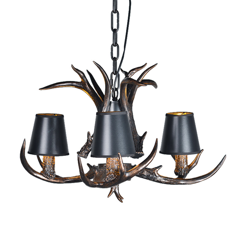 Black 3/6/8 Lights Chandelier Lighting Rustic Resin Conical Pendant Lamp with Faux Antler for Bedroom Clearhalo 'Ceiling Lights' 'Chandeliers' Lighting' options 233738