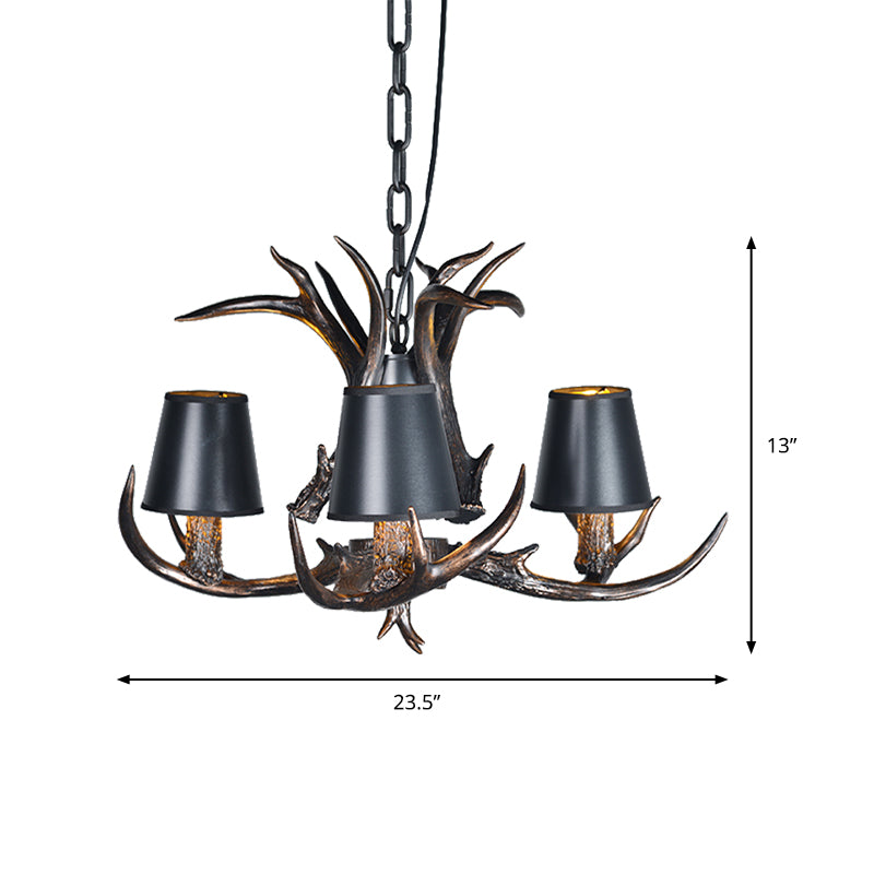 Black 3/6/8 Lights Chandelier Lighting Rustic Resin Conical Pendant Lamp with Faux Antler for Bedroom Clearhalo 'Ceiling Lights' 'Chandeliers' Lighting' options 233739