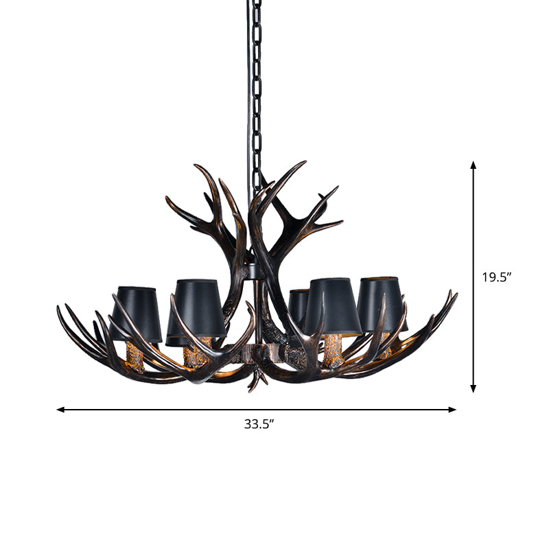 Black 3/6/8 Lights Chandelier Lighting Rustic Resin Conical Pendant Lamp with Faux Antler for Bedroom Clearhalo 'Ceiling Lights' 'Chandeliers' Lighting' options 233743