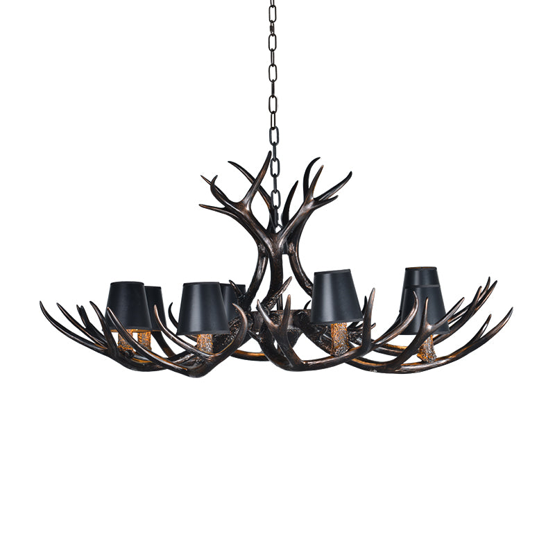 Black 3/6/8 Lights Chandelier Lighting Rustic Resin Conical Pendant Lamp with Faux Antler for Bedroom Clearhalo 'Ceiling Lights' 'Chandeliers' Lighting' options 233746