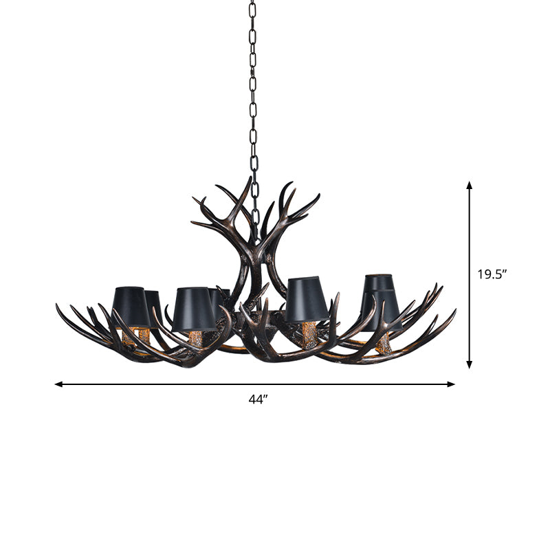 Black 3/6/8 Lights Chandelier Lighting Rustic Resin Conical Pendant Lamp with Faux Antler for Bedroom Clearhalo 'Ceiling Lights' 'Chandeliers' Lighting' options 233747