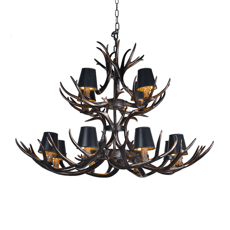 Black 3/6/8 Lights Chandelier Lighting Rustic Resin Conical Pendant Lamp with Faux Antler for Bedroom Clearhalo 'Ceiling Lights' 'Chandeliers' Lighting' options 233750