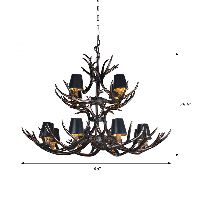 Black 3/6/8 Lights Chandelier Lighting Rustic Resin Conical Pendant Lamp with Faux Antler for Bedroom Clearhalo 'Ceiling Lights' 'Chandeliers' Lighting' options 233751