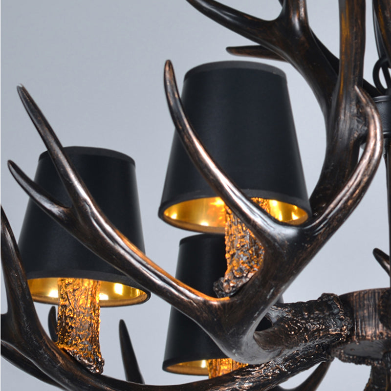 Black 3/6/8 Lights Chandelier Lighting Rustic Resin Conical Pendant Lamp with Faux Antler for Bedroom Clearhalo 'Ceiling Lights' 'Chandeliers' Lighting' options 233752