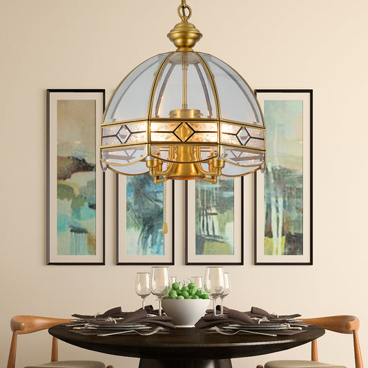 Dome Clear Glass Hanging Chandelier Retro 4 Heads Brass Ceiling Pendant Light for Dining Room Brass Clearhalo 'Ceiling Lights' 'Chandeliers' 'Glass shade' 'Glass' Lighting' 233773