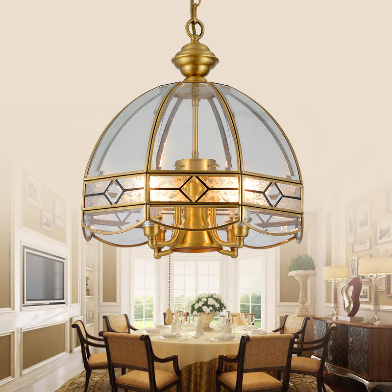 Dome Clear Glass Hanging Chandelier Retro 4 Heads Brass Ceiling Pendant Light for Dining Room Clearhalo 'Ceiling Lights' 'Chandeliers' 'Glass shade' 'Glass' Lighting' 233774