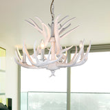 Resin Candle Chandelier Lamp Rustic 4/6/9-Head Bedroom Pendant Ceiling Light with Antler Decor in White Clearhalo 'Ceiling Lights' 'Chandeliers' Lighting' options 233778