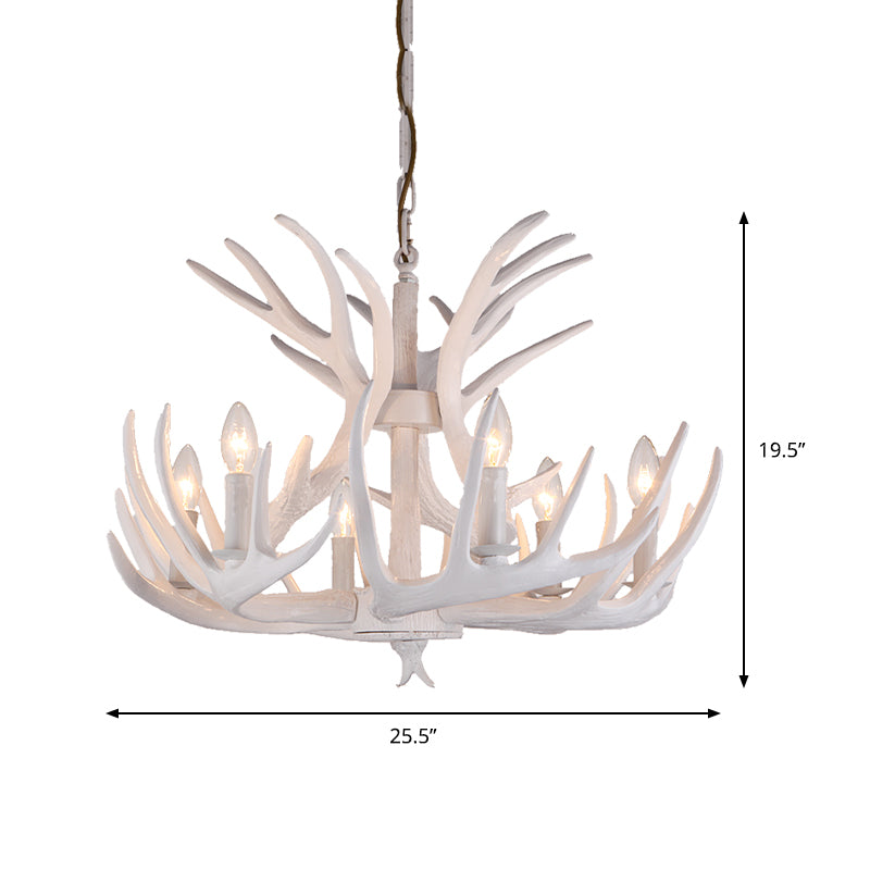 Resin Candle Chandelier Lamp Rustic 4/6/9-Head Bedroom Pendant Ceiling Light with Antler Decor in White Clearhalo 'Ceiling Lights' 'Chandeliers' Lighting' options 233784