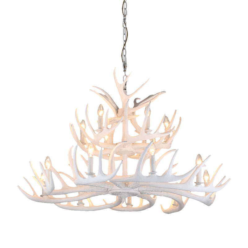 Resin Candle Chandelier Lamp Rustic 4/6/9-Head Bedroom Pendant Ceiling Light with Antler Decor in White Clearhalo 'Ceiling Lights' 'Chandeliers' Lighting' options 233791