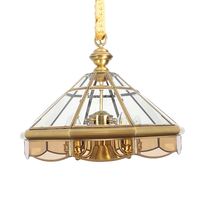Cone Pendant Chandelier Traditional Clear Glass 6 Bulbs Brass Hanging Ceiling Light Clearhalo 'Ceiling Lights' 'Chandeliers' 'Glass shade' 'Glass' Lighting' 233795