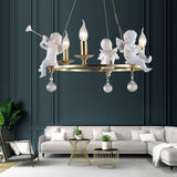 Traditional Candle Hanging Chandelier Metal 3/6/8 Bulbs Suspension Light in Brass with Angel Clearhalo 'Ceiling Lights' 'Chandeliers' Lighting' options 233821