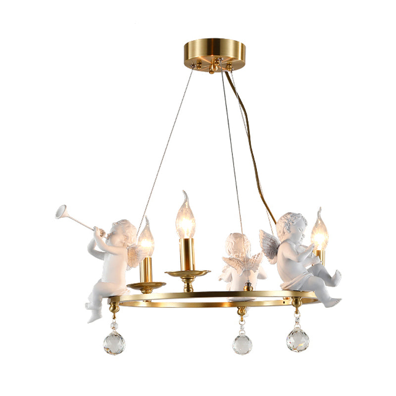 Traditional Candle Hanging Chandelier Metal 3/6/8 Bulbs Suspension Light in Brass with Angel Clearhalo 'Ceiling Lights' 'Chandeliers' Lighting' options 233822