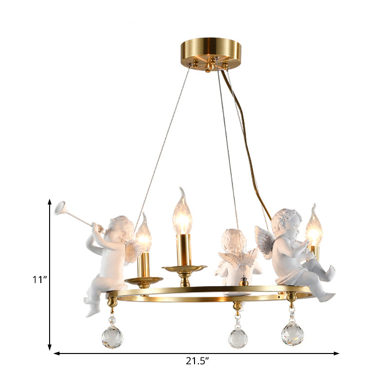 Traditional Candle Hanging Chandelier Metal 3/6/8 Bulbs Suspension Light in Brass with Angel Clearhalo 'Ceiling Lights' 'Chandeliers' Lighting' options 233823