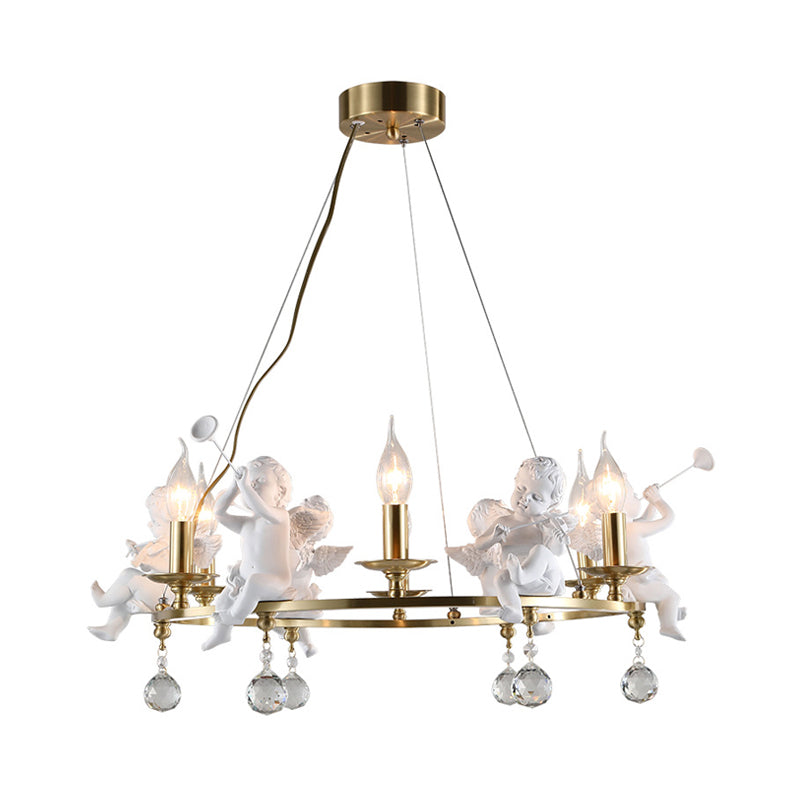 Traditional Candle Hanging Chandelier Metal 3/6/8 Bulbs Suspension Light in Brass with Angel Clearhalo 'Ceiling Lights' 'Chandeliers' Lighting' options 233826