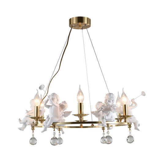 Traditional Candle Hanging Chandelier Metal 3/6/8 Bulbs Suspension Light in Brass with Angel Clearhalo 'Ceiling Lights' 'Chandeliers' Lighting' options 233826