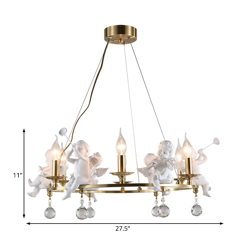 Traditional Candle Hanging Chandelier Metal 3/6/8 Bulbs Suspension Light in Brass with Angel Clearhalo 'Ceiling Lights' 'Chandeliers' Lighting' options 233827