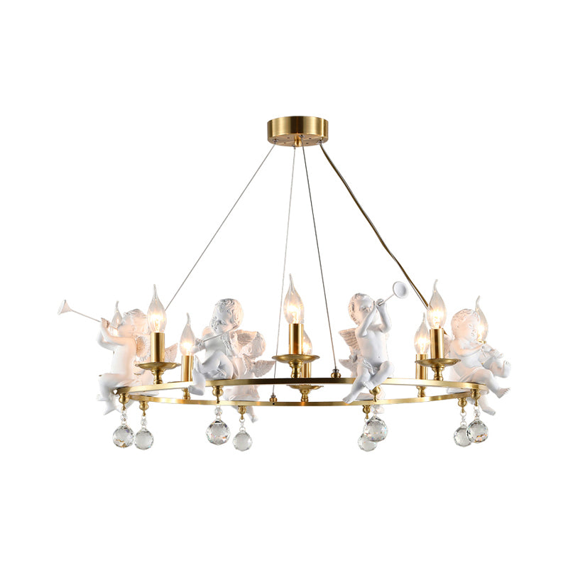 Traditional Candle Hanging Chandelier Metal 3/6/8 Bulbs Suspension Light in Brass with Angel Clearhalo 'Ceiling Lights' 'Chandeliers' Lighting' options 233830