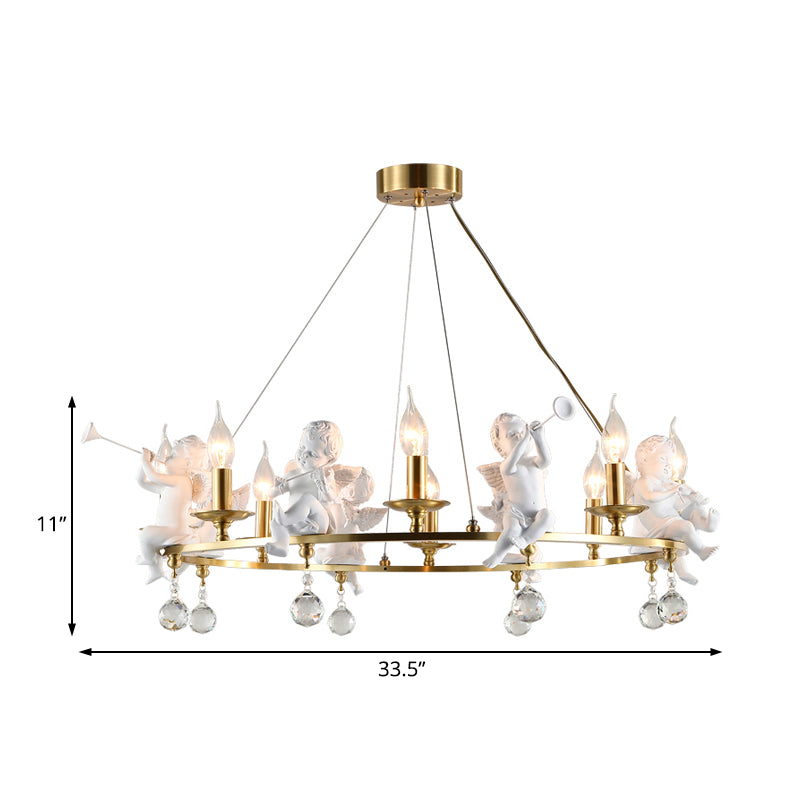 Traditional Candle Hanging Chandelier Metal 3/6/8 Bulbs Suspension Light in Brass with Angel Clearhalo 'Ceiling Lights' 'Chandeliers' Lighting' options 233831