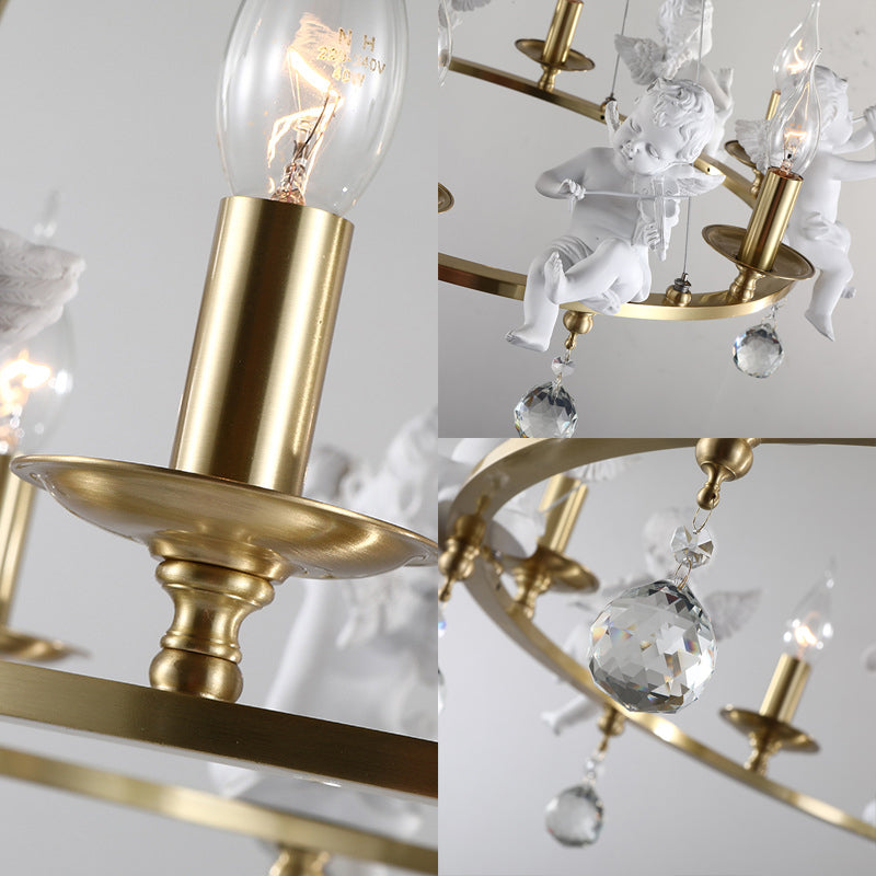 Traditional Candle Hanging Chandelier Metal 3/6/8 Bulbs Suspension Light in Brass with Angel Clearhalo 'Ceiling Lights' 'Chandeliers' Lighting' options 233832