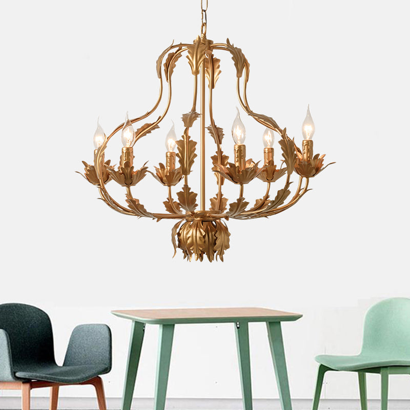 Gold Gourd Chandelier Lighting Traditional Metal 6 Bulbs Pendant Light Fixture for Living Room Clearhalo 'Ceiling Lights' 'Chandeliers' Lighting' options 233834