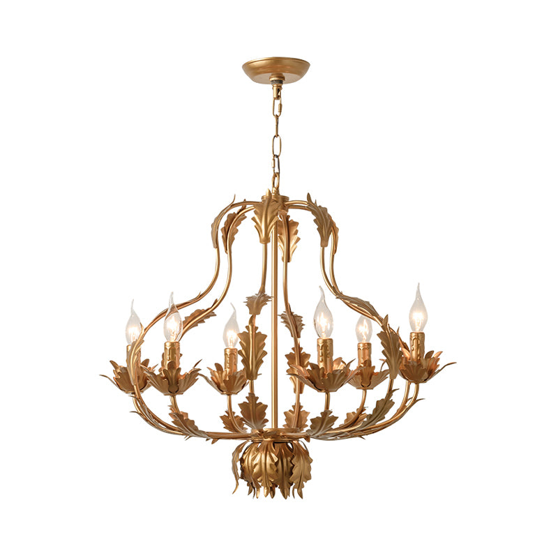 Gold Gourd Chandelier Lighting Traditional Metal 6 Bulbs Pendant Light Fixture for Living Room Clearhalo 'Ceiling Lights' 'Chandeliers' Lighting' options 233835