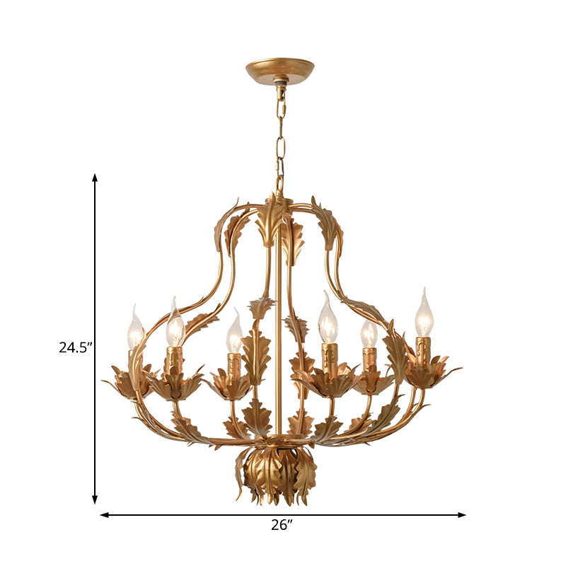 Gold Gourd Chandelier Lighting Traditional Metal 6 Bulbs Pendant Light Fixture for Living Room Clearhalo 'Ceiling Lights' 'Chandeliers' Lighting' options 233836