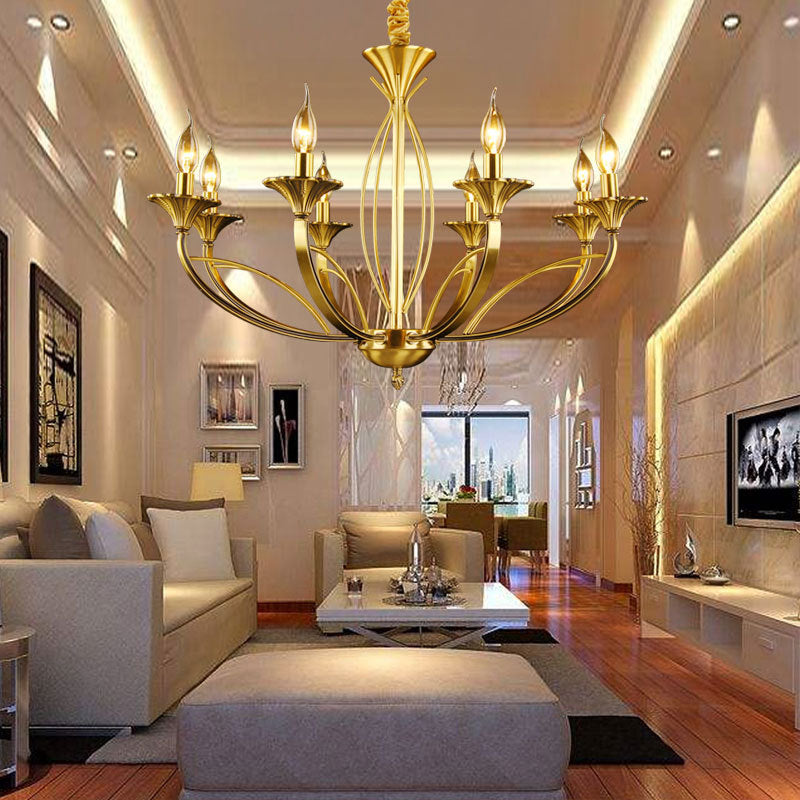 Branch Metal Hanging Chandelier Retro 8 Heads Brass Ceiling Pendant Light for Living Room Brass Clearhalo 'Ceiling Lights' 'Chandeliers' Lighting' options 233838_afb4c9bc-0e2f-4b22-81c3-3e7e3daa697f