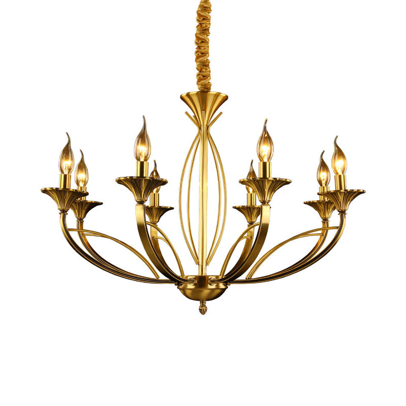 Branch Metal Hanging Chandelier Retro 8 Heads Brass Ceiling Pendant Light for Living Room Clearhalo 'Ceiling Lights' 'Chandeliers' Lighting' options 233840