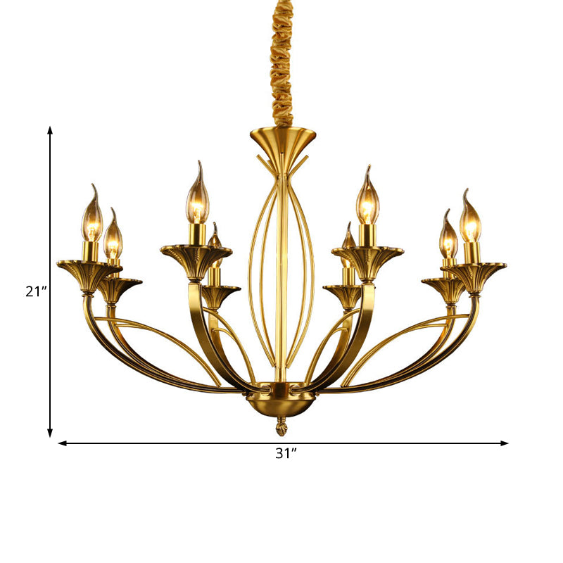 Branch Metal Hanging Chandelier Retro 8 Heads Brass Ceiling Pendant Light for Living Room Clearhalo 'Ceiling Lights' 'Chandeliers' Lighting' options 233841