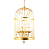 4 Bulbs Bird Cage Ceiling Chandelier Traditional Metal Suspended Lighting Fixture in Gold with Crystal Drop Clearhalo 'Ceiling Lights' 'Chandeliers' Lighting' options 233849