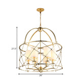 Brass Cylindrical Chandelier Lamp Nordic Metal 6 Heads Pendant Lighting Fixture with Fabric Shade Clearhalo 'Ceiling Lights' 'Chandeliers' Lighting' options 233858