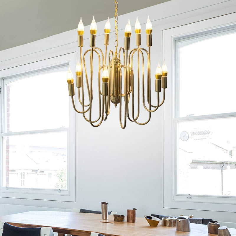 Metal Branch Chandelier Minimalism 12 Heads Gold Pendant Lighting Fixture for Dining Room Clearhalo 'Ceiling Lights' 'Chandeliers' Lighting' options 233860